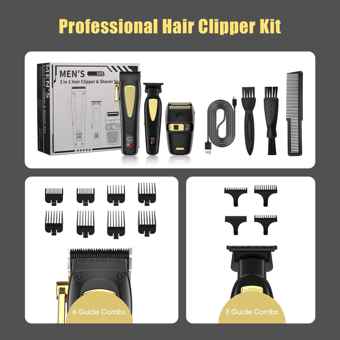 Cordless Hair Clippers for Men - Professional Grooming Kit with Foil Blade Shaver & Zero Gapped Trimmer | Perfect Gift for Him