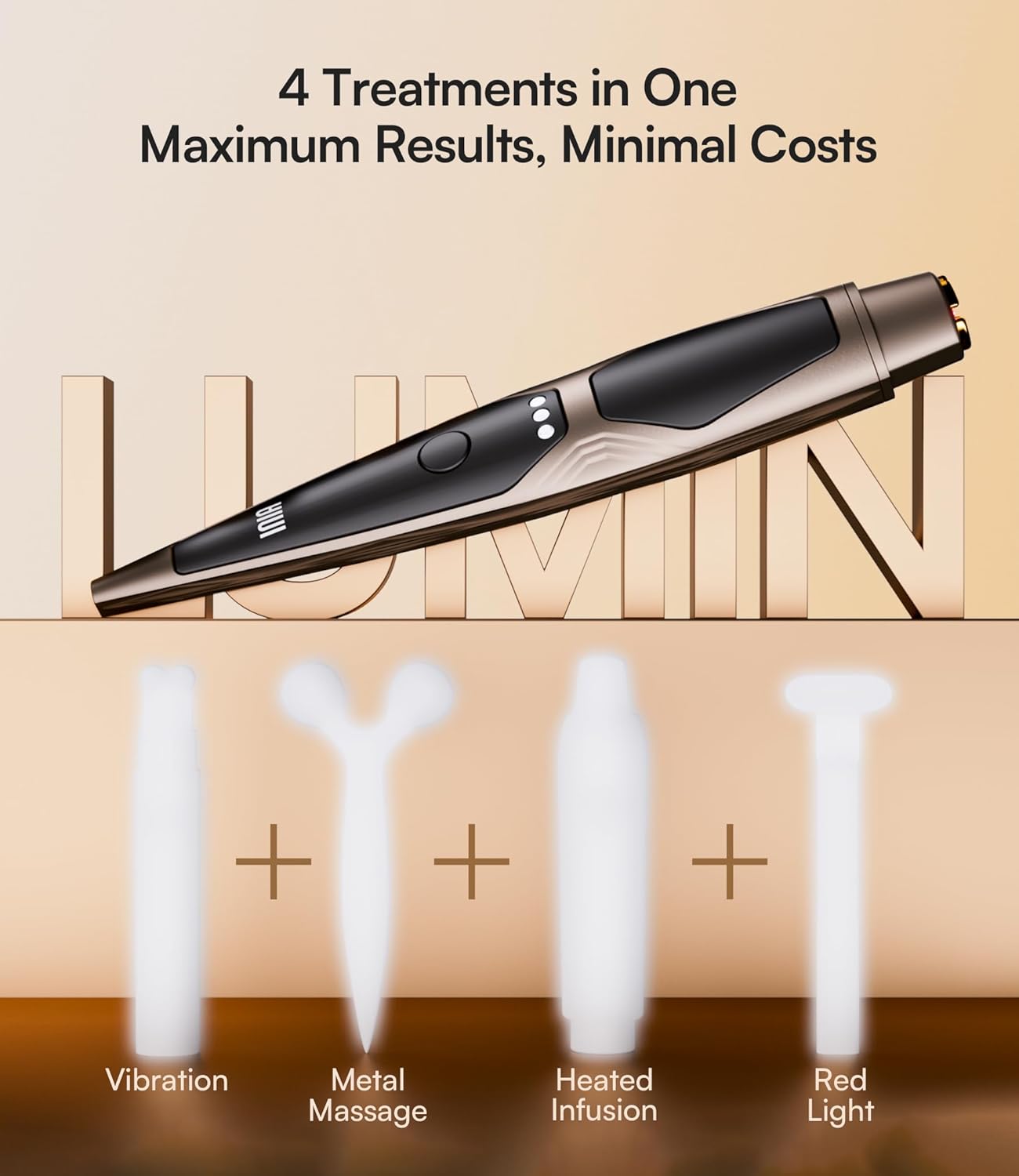 INIA 4-in-1 Eye Massager Tool - Red Light Therapy for Dark Circles, Puffiness & Skin Firming | Heat & Vibration Features