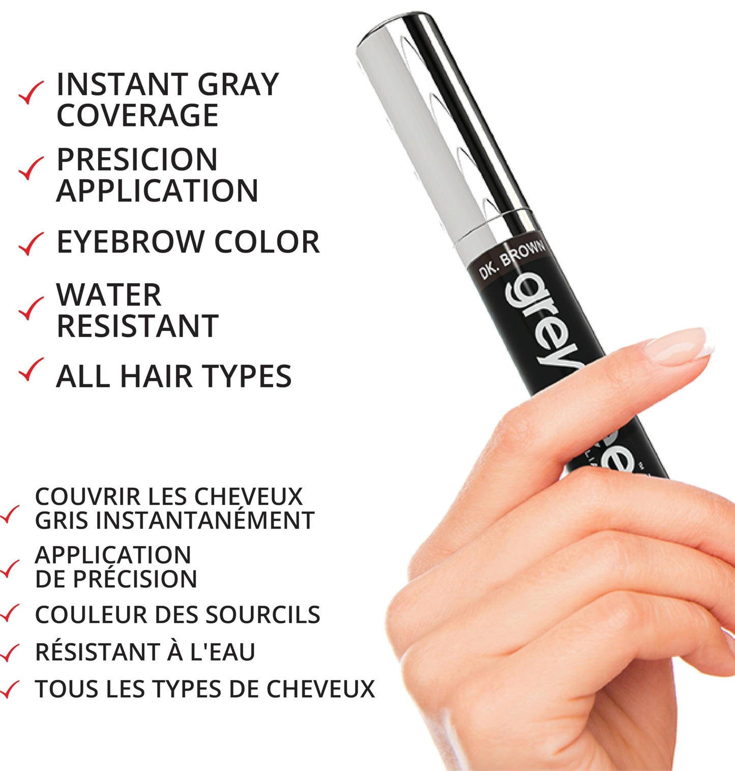 Greyfree Hair Mascara Root Touch-Up for Gray Hair | Precision Hairline Concealer for Brows & Beard (DARK BROWN)
