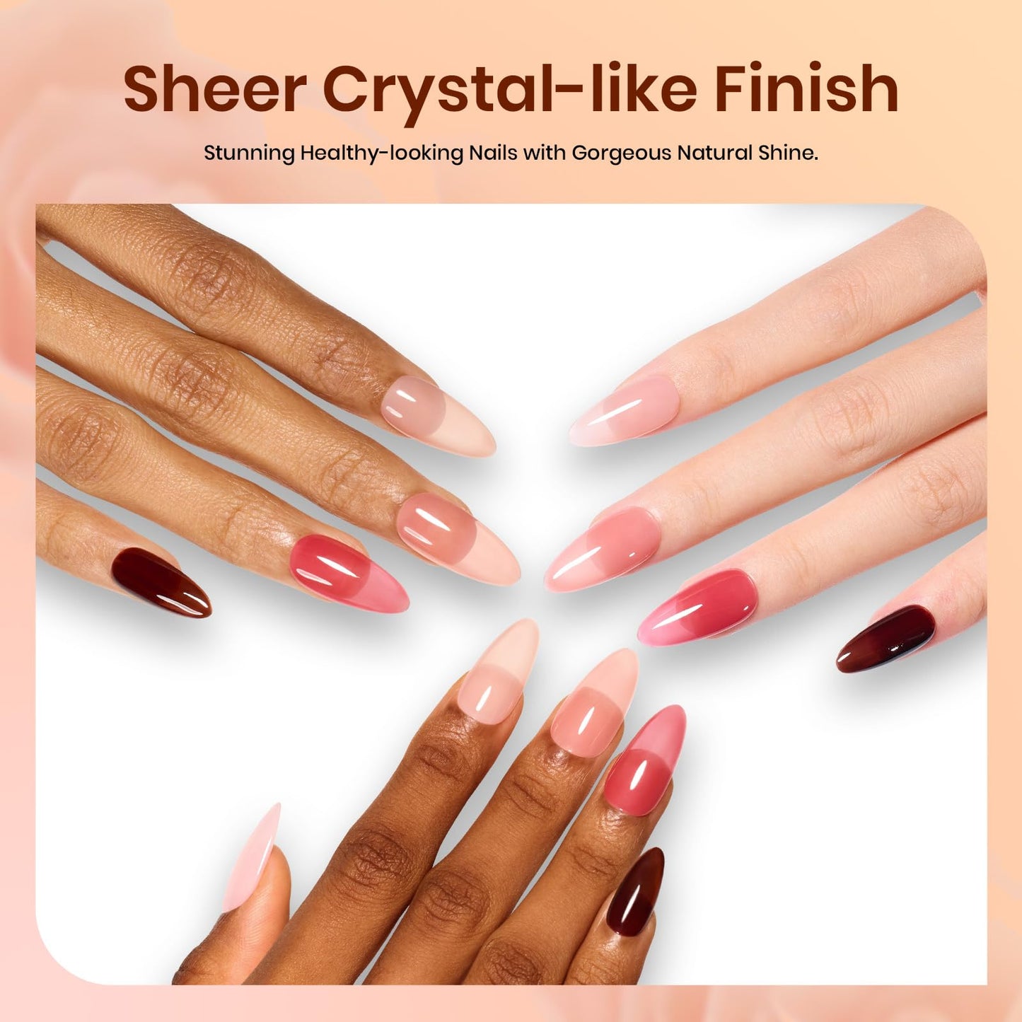Beetles Pink Jelly Gel Nail Polish, 8Pcs Nude Brown Nails Sunset Rose Collection Gel Polish Nails Art Soak off Uv LED Manicure Gift Set Nail Trend Gift for Women