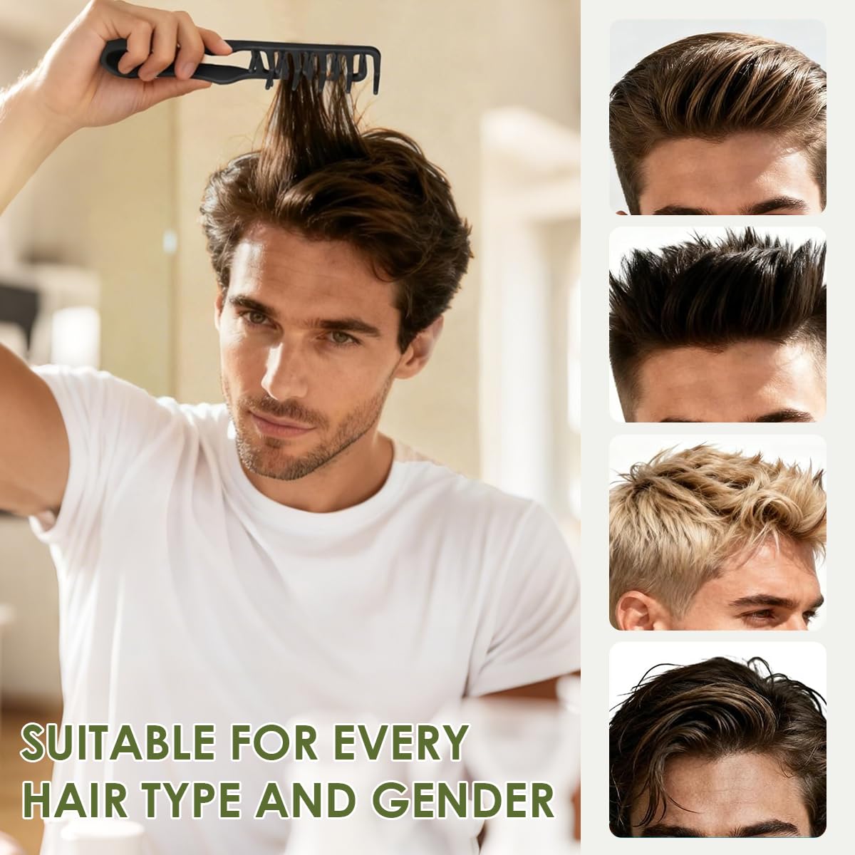 Texture Comb, Voluminous Wide-Tooth Hair Comb for Maximum Root Lift, Dual Wide & Fine Tooth Texturizing Styling Comb, Non-Slip ABS Plastic Barber Tool for Men–Black