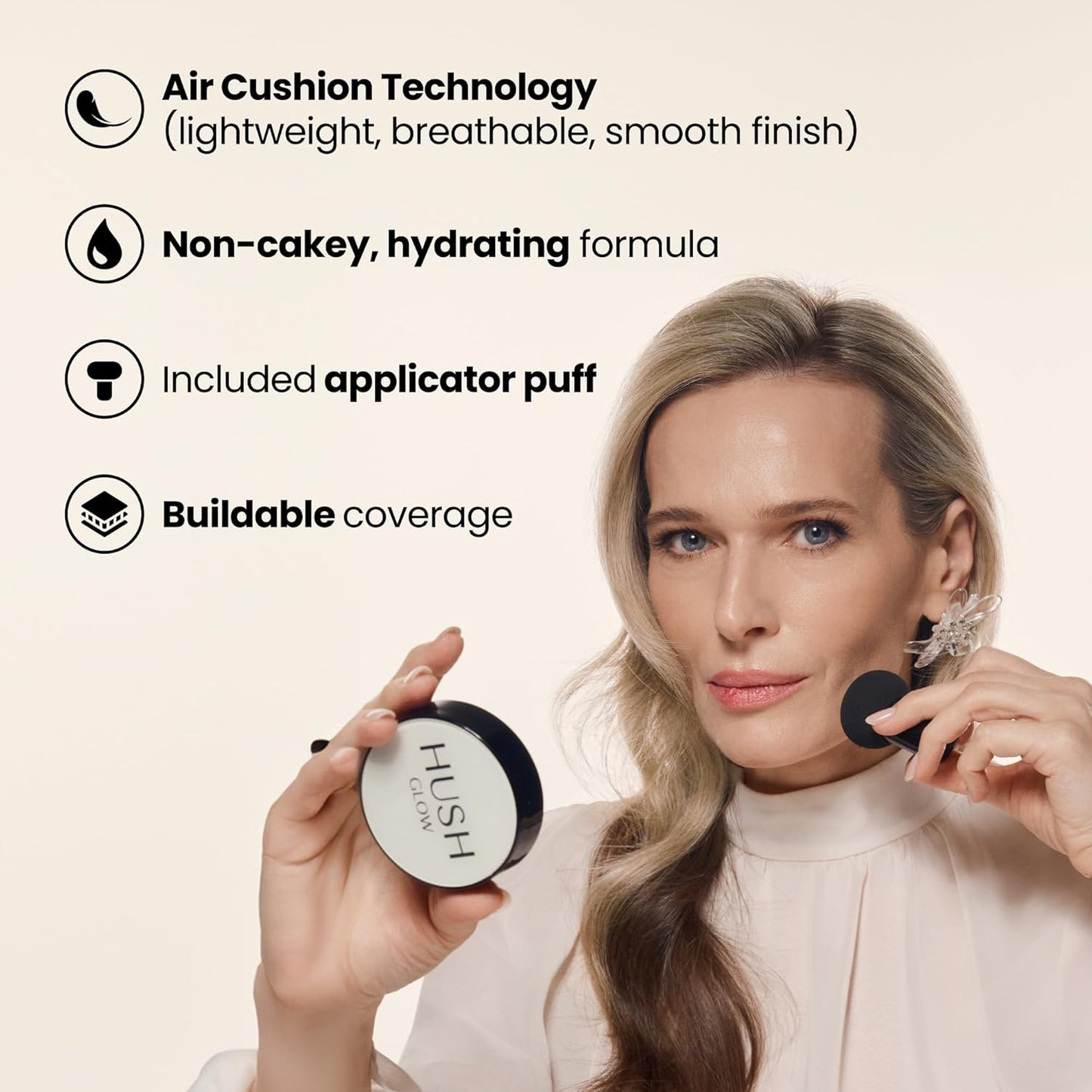 Hush Glow™ Foundation Cushion SPF 30 - Lightweight Skincare-Infused Foundation with Mushroom Applicator for Mature Skin | Brunet Brown