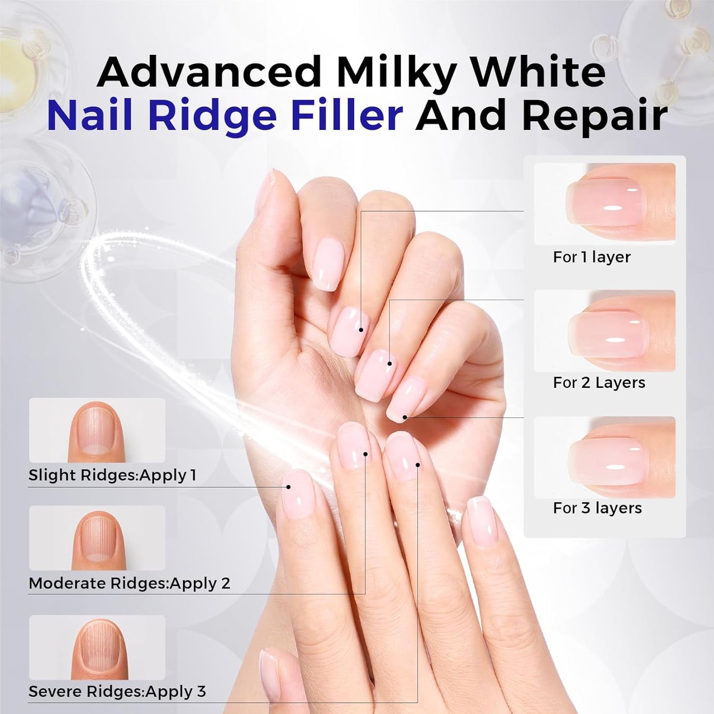 Morovan Nail Strengthener - Keratin Ridge Filler for Thin, Weak Nails | Milky White 15ml