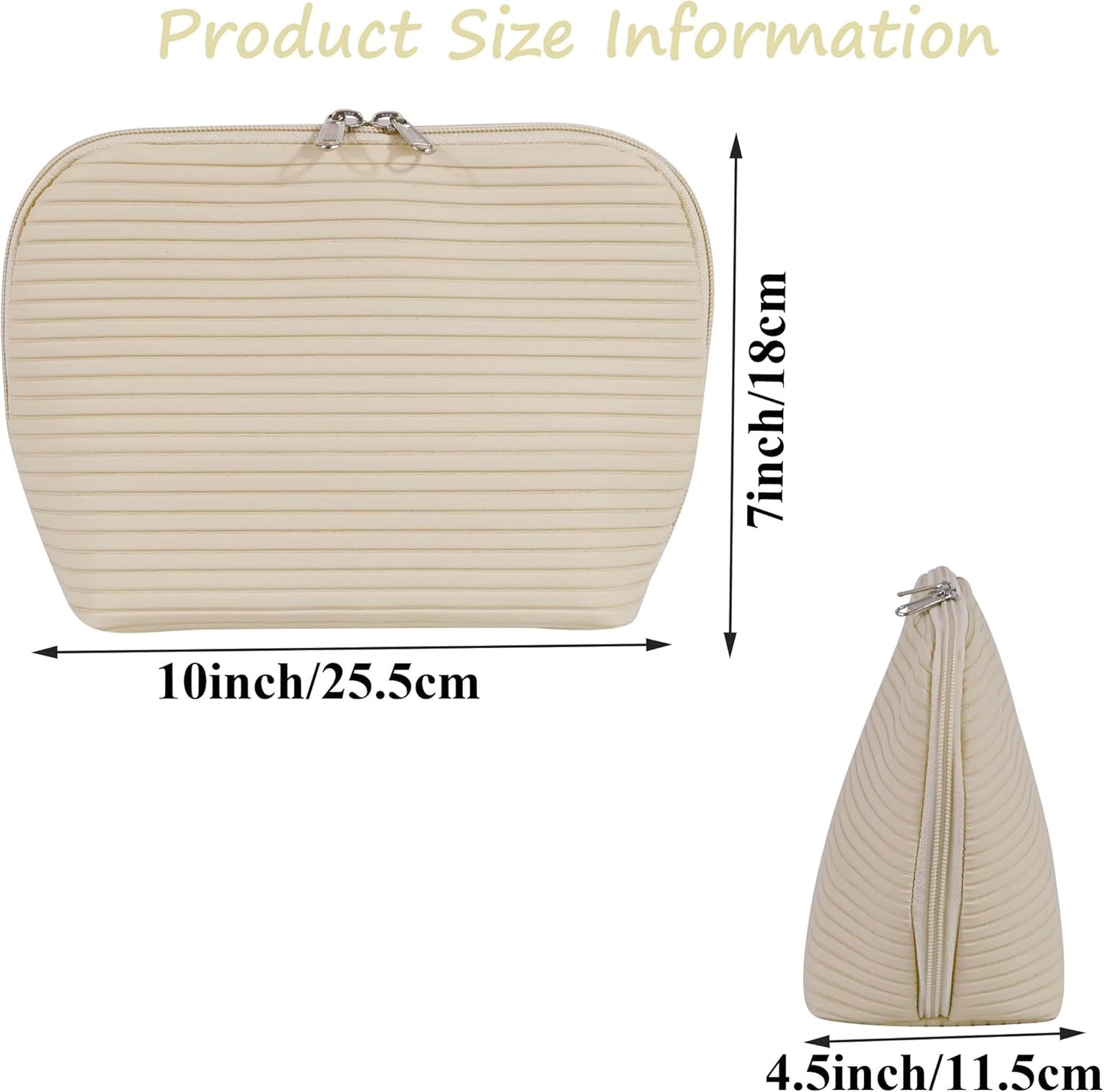 Travel Makeup Bag - Waterproof Cosmetic Organizer with Brush Holders | Fold-Down Design for Skincare & Toiletries (Beige, Medium)