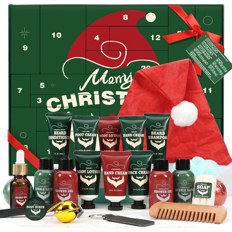 Advent Beauty Calendar for Adults 2025 Rinse & Robust Beard Care Kit Christmas Gifts for Men Skincare Beauty Advent Calendar for Men Christmas 24 Days Countdown Calendar Beard Care Grooming