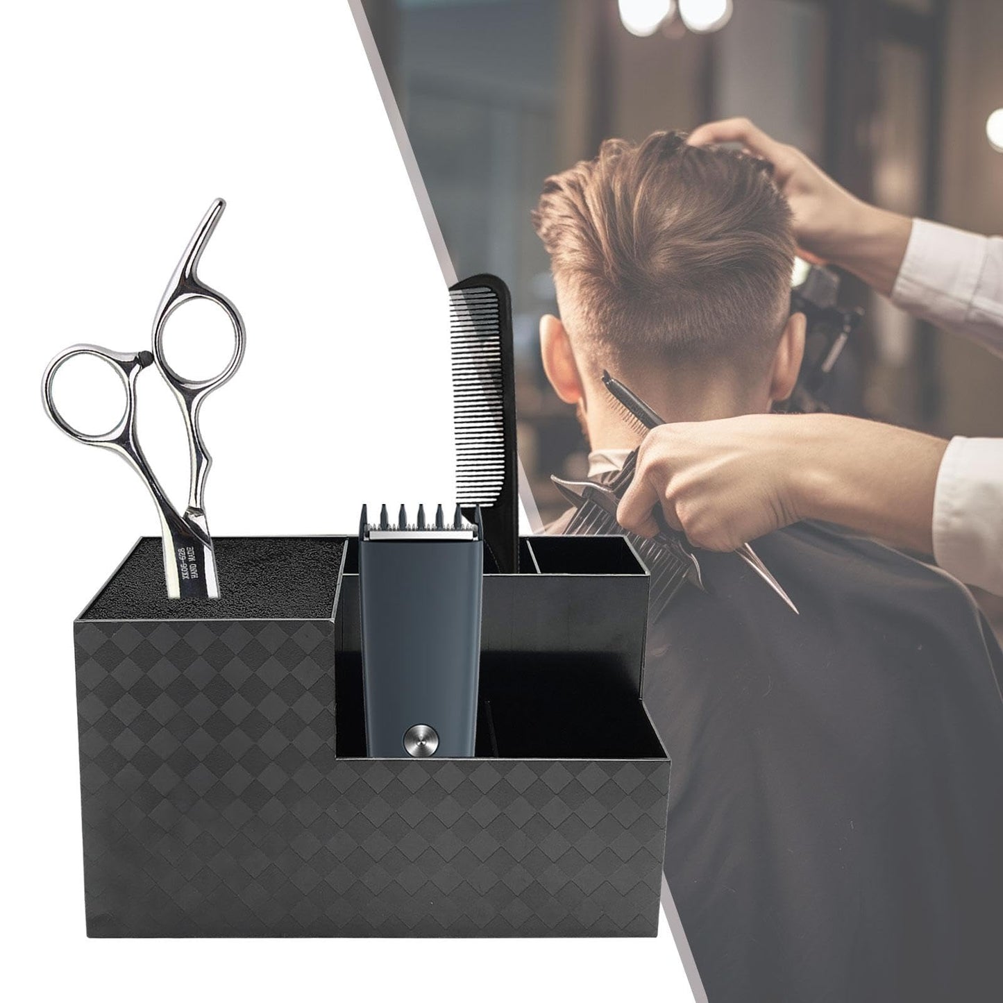LeeQinersw Haircut Tool Holder Hairdressing Tool Storage Box Salon Shear Organizer Hair Stylist Holder with Thickened Hygienic Sponge And Non Slip Base Suitable, black