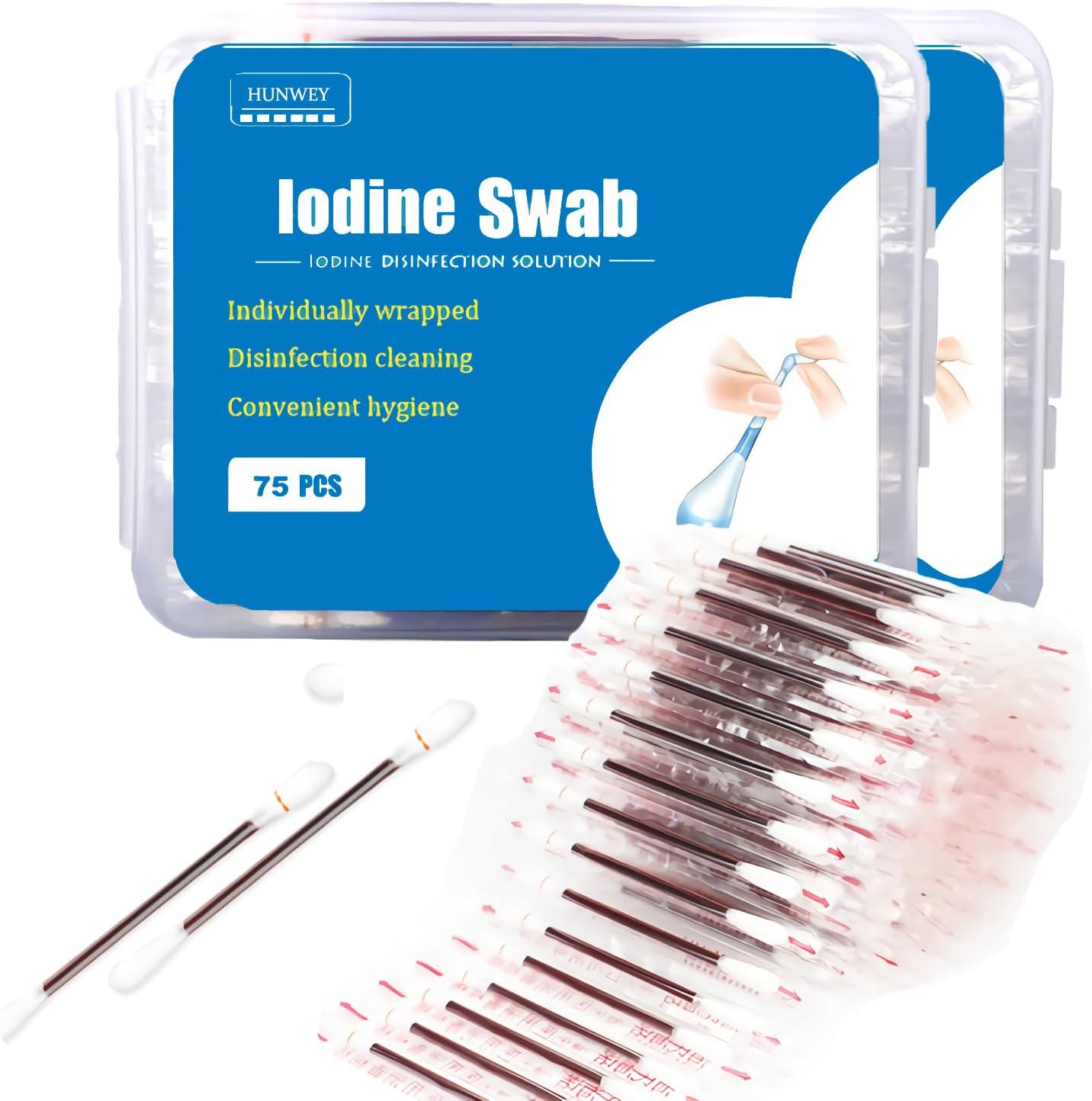 Individually Wrapped Cotton Swabs - Iodine Solution First Aid Swabsticks for Wound Care, Piercing, and Cleaning | 150 Count