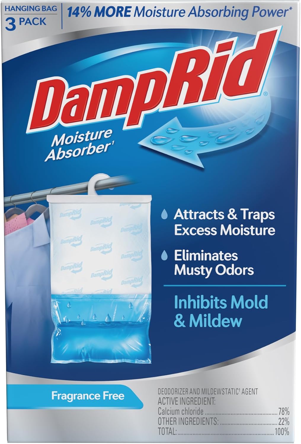 DampRid Fragrance-Free Hanging Moisture Absorber | 16 oz. 3-Pack - Eliminates Musty Odors, Ideal for Closets
