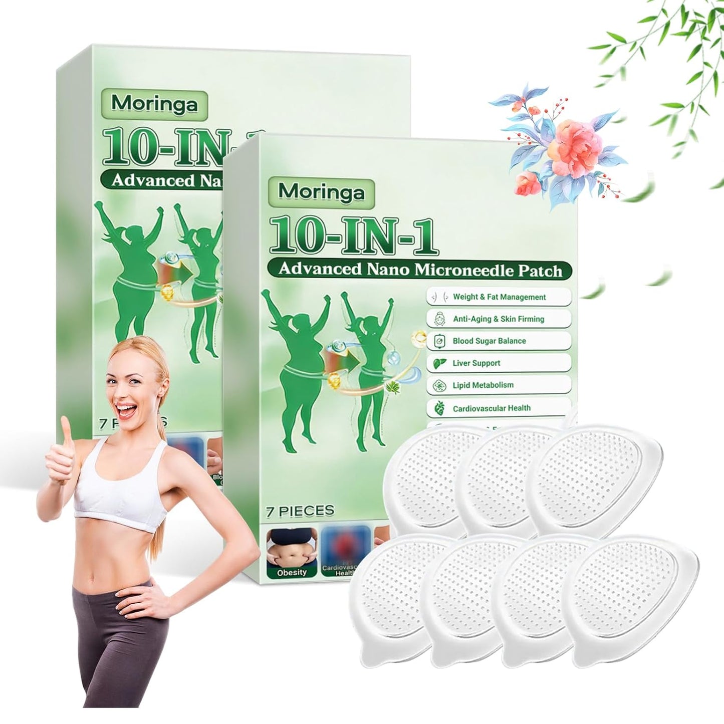 Moringa Berberine X Nad Patches - Advanced 10-in-1 Nano Microdarts Skin Patch for All Skin Types | 2 Boxes