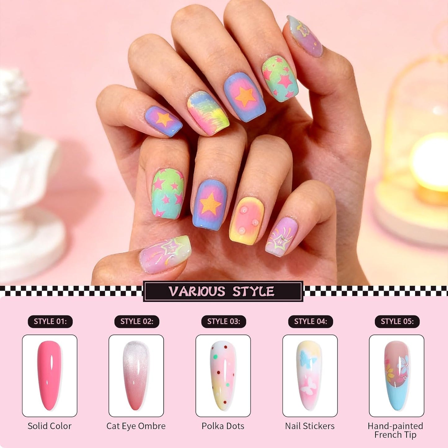 Ombre Nail Gel Polish Kit - 12 Color Patting Palette with Brush & Stickers | UV/LED Curing for DIY Manicure