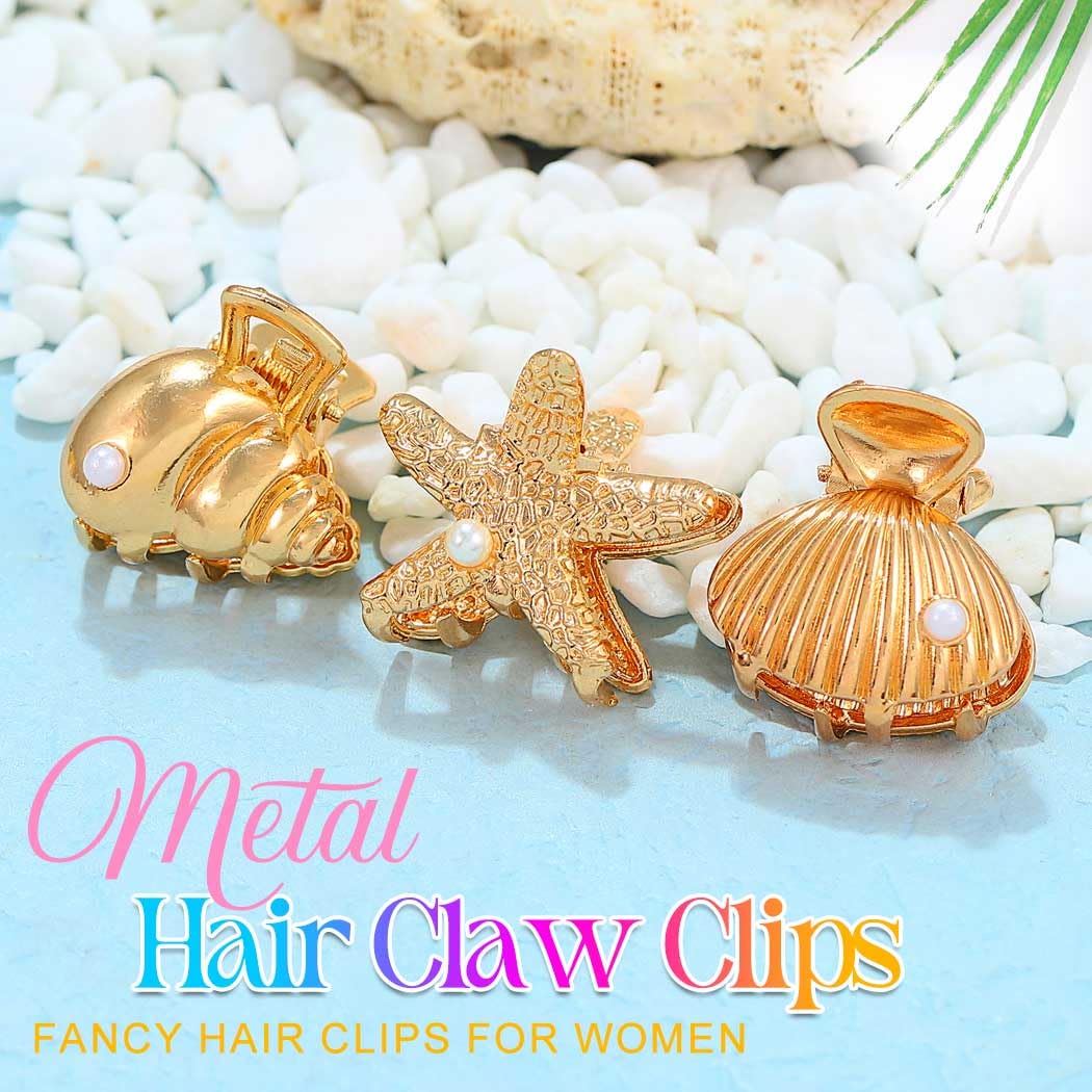 Banatra Starfish Hair Clips Gold Small Metal Claw Clips Mini Shell Beach Hair Accessories for Women and Girls (Pack of 3）