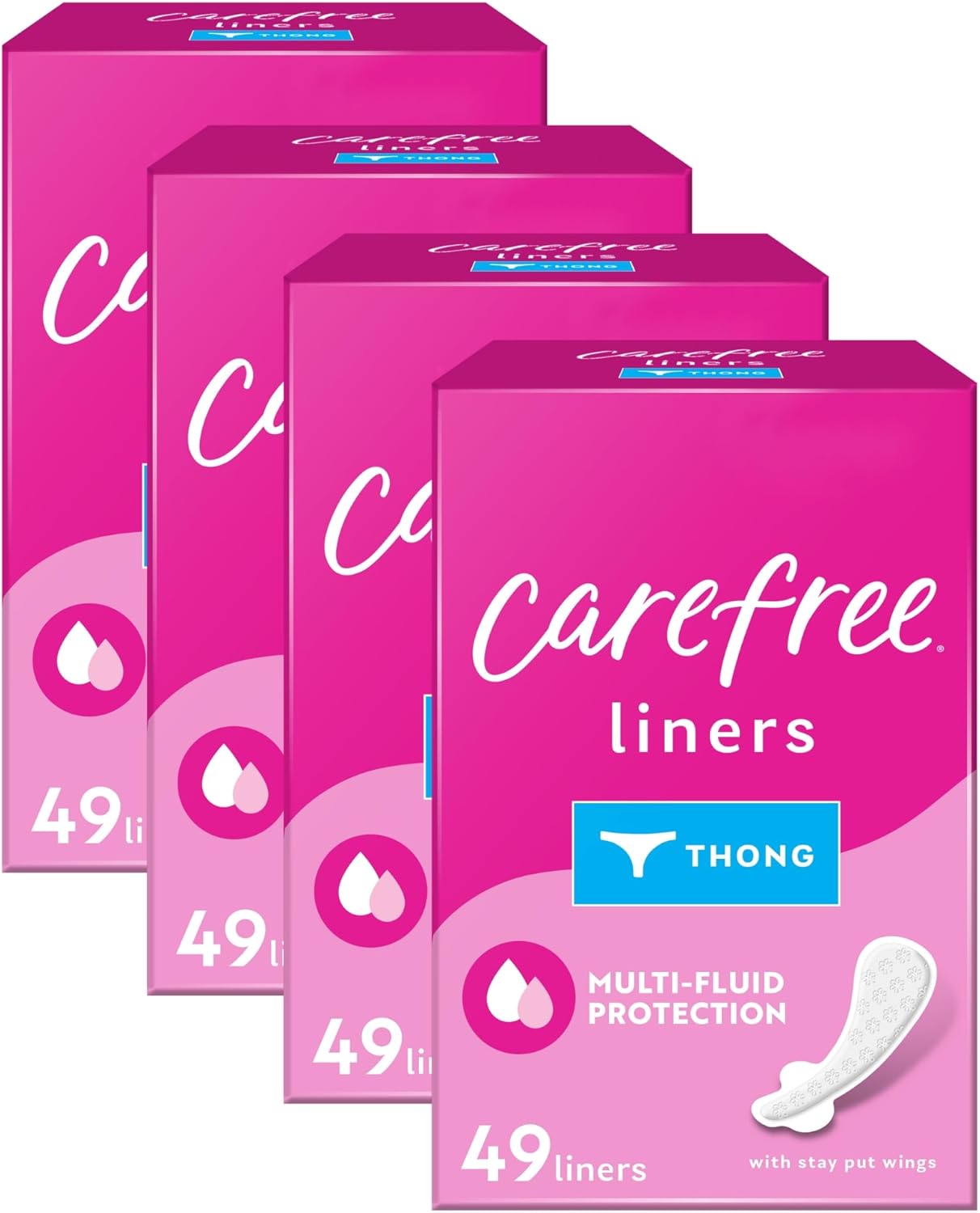 Carefree Panty Liners for Women - Unwrapped & Unscented Thong Liners | 49 Count