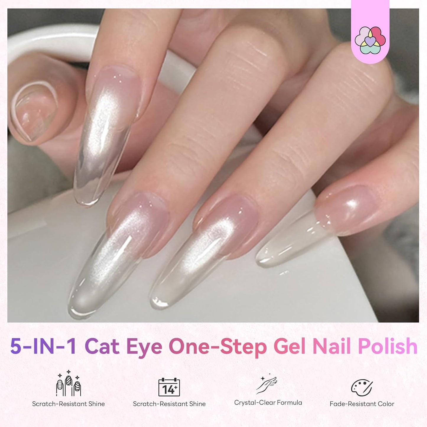 SAVILAND One-Step Cat Eye Gel Nail Polish - 5-in-1 Jelly Silver Color Builder | 0.5 OZ (15 ML)
