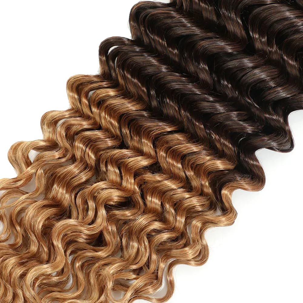 24 26 28 Inch T1B4/27 Ombre Blonde Bundles Human Hair Deep Wave 3 Bundles 100 Grams/Bundle 10A Grade Unprocessed Brazilian Virgin Hairs Ombre Bundles Weaves Hair Extensions For Women