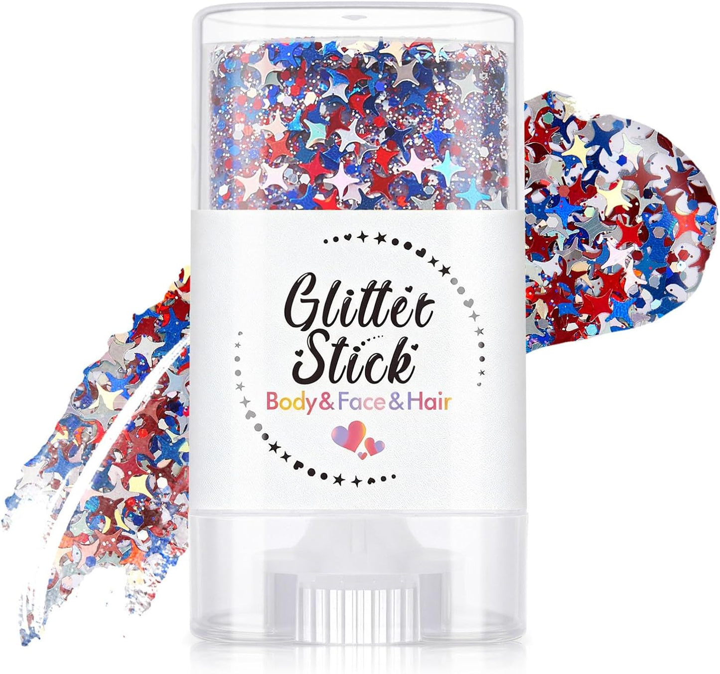 Red White Blue Hair Glitter Stick | Face & Body Paint for Fourth of July Makeup & Decorations