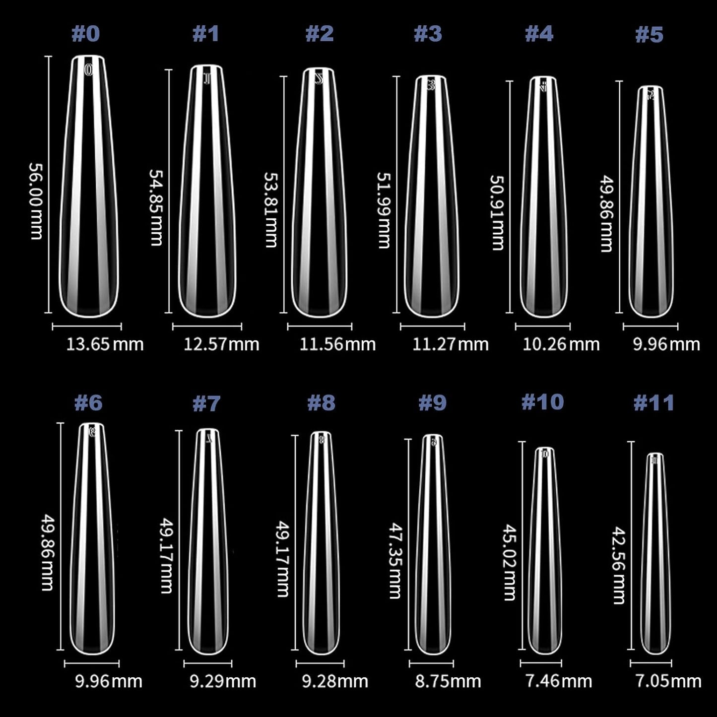 Coffin/Ballerina Clear Press-On Nails - 240 Pcs Gel Nail Tips for Extensions | 3XL Long Size