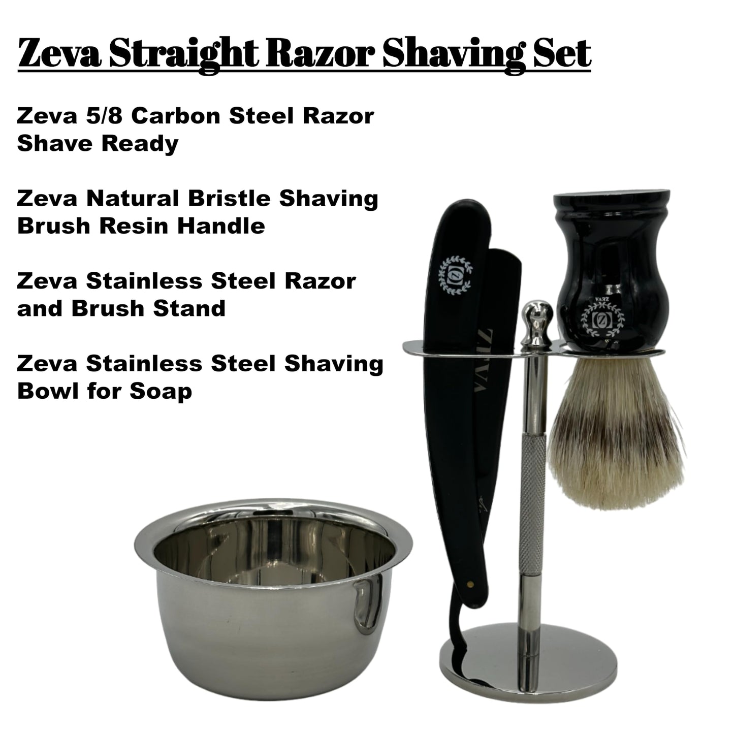 Men Straight Razor Gift Set Classic Gift 5/8" Carbon Steel, hollow ground blade with leather honing strop whet and Drip Stand Camping Outdoor Hiking Vintage