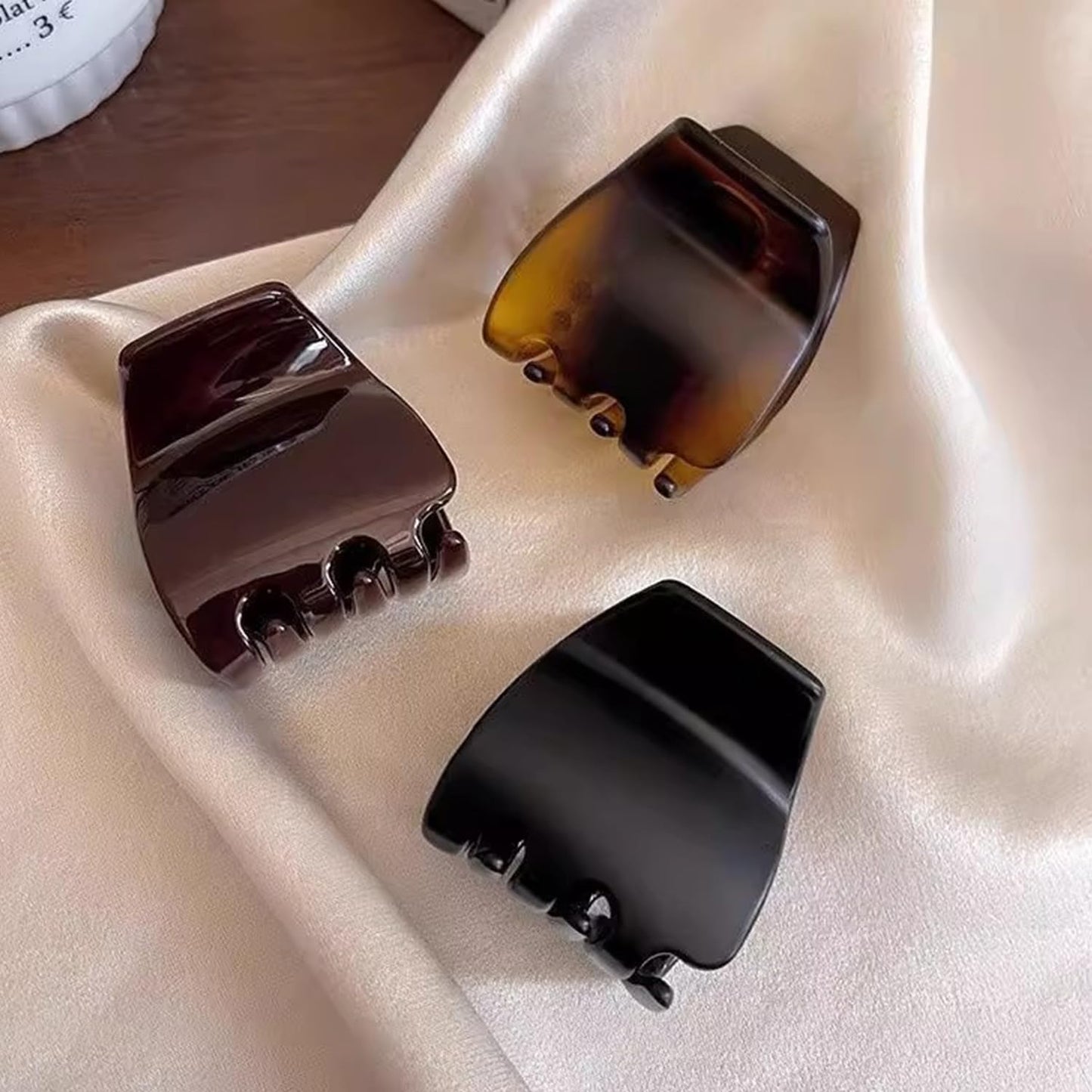 Square Hair Claw Clips 3Pcs Medium Matte Hair Clips Amber Coffee Color Black Acrylic Hair Barrette Strong Hold Non Slip Clip Back of Head Hair Supplies for Women Girl Gift Hair Accessories