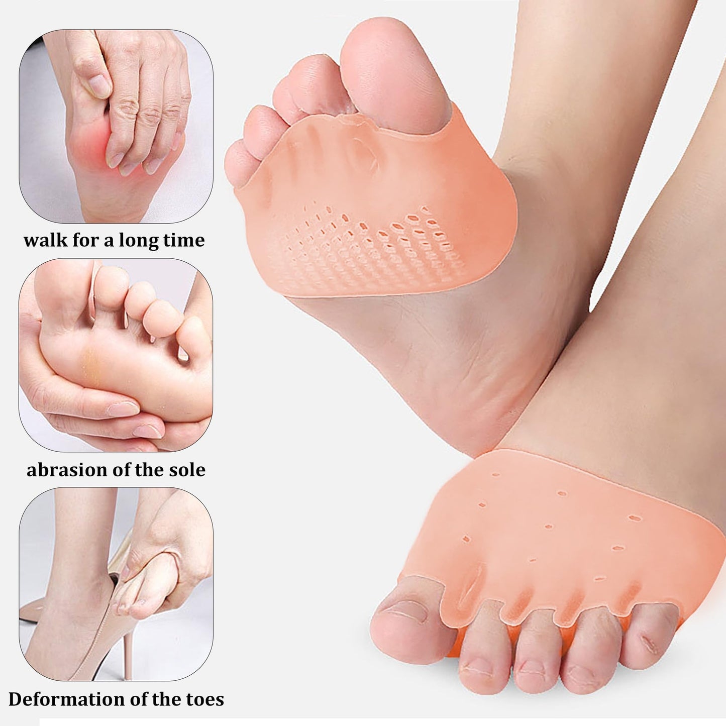 4 Pairs Silicone Toe Separators for Women Breathable Soft Gel Toe Spacers, Overlapping Toes Corrector, Gel Ball of Foot Cushions, Toe Straightener for Women and Men (Yellow)