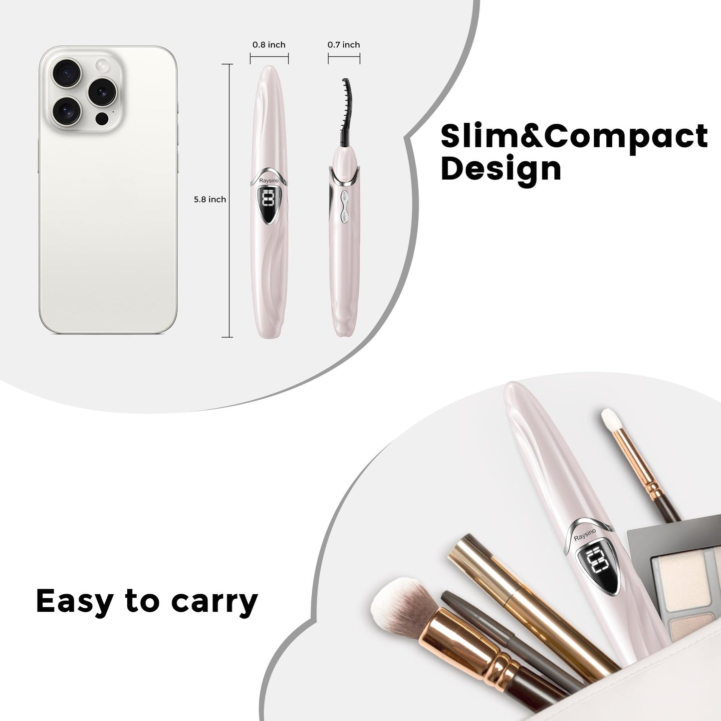 Raysino Heated Eyelash Curler, S600 Rechargeable Heated Lash Curler, Eyelash Curler Heated in 8s for Women 24 Hs Lasting Natural Makeup (Pink/Silver, 148MM)