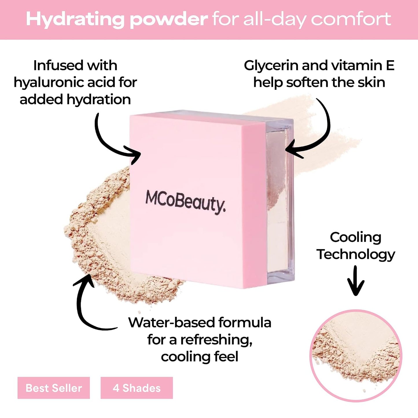 MCoBeauty Loose Powder - Translucent Blurring Matte Finishing Makeup | Hydrating with Hyaluronic Acid & Vitamin E