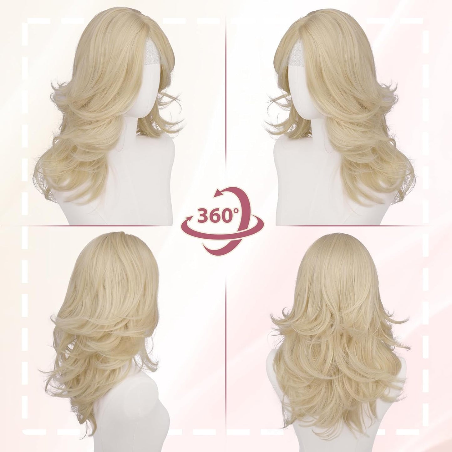 Blonde Layered Wig with Curtain Bangs - Natural-Looking Synthetic Hair | 20 Inch Light Blonde
