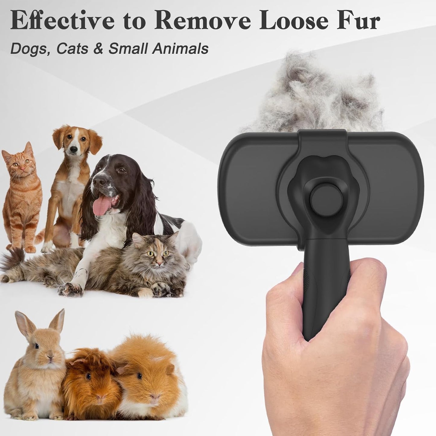 Self-Cleaning Slicker Brush for Dogs & Cats - Skin-Friendly Deshedding Grooming Tool | Black