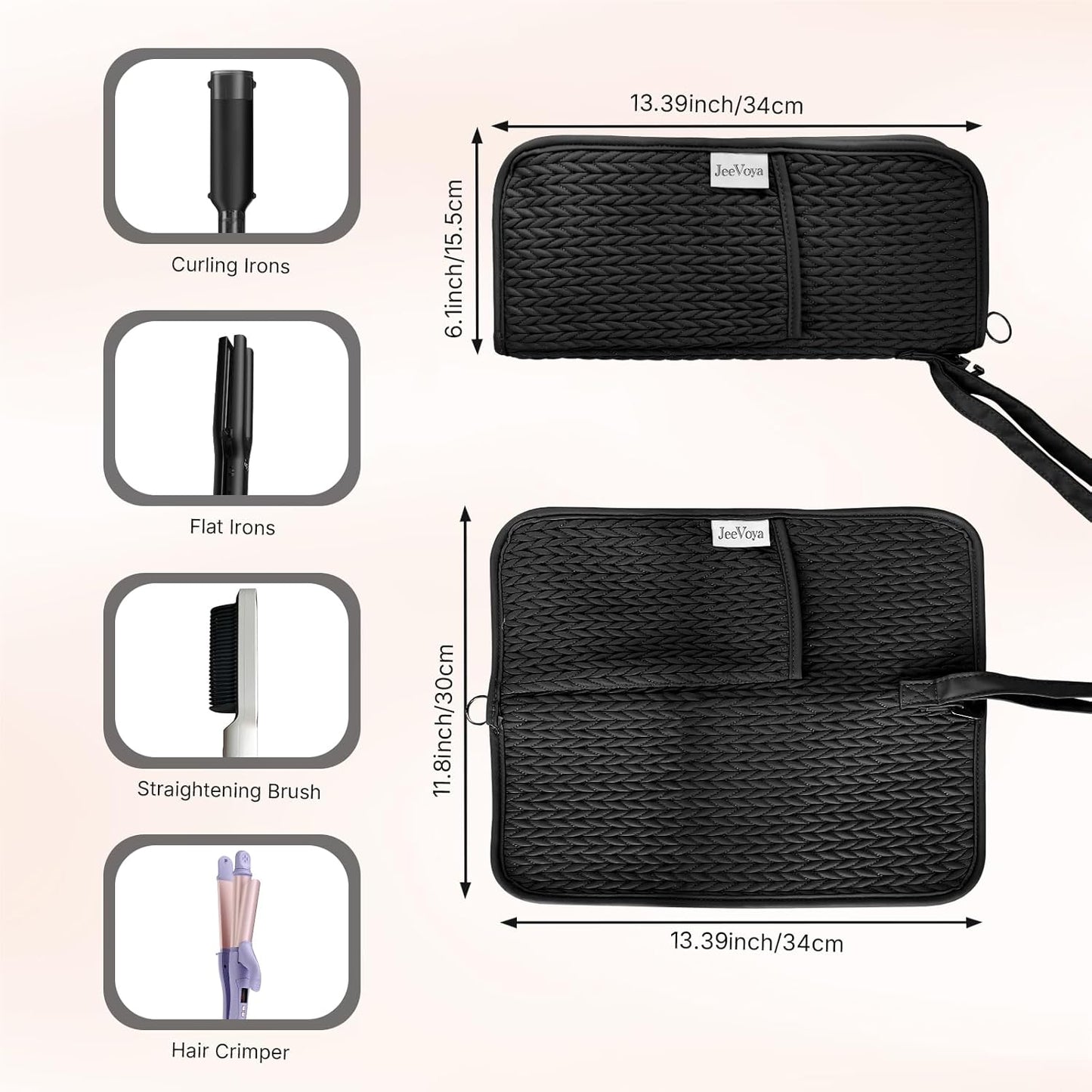 Hair Tools Organizer Bag - Heat Resistant Travel Case for Flat Irons & Curling Irons | Portable Black Pouch