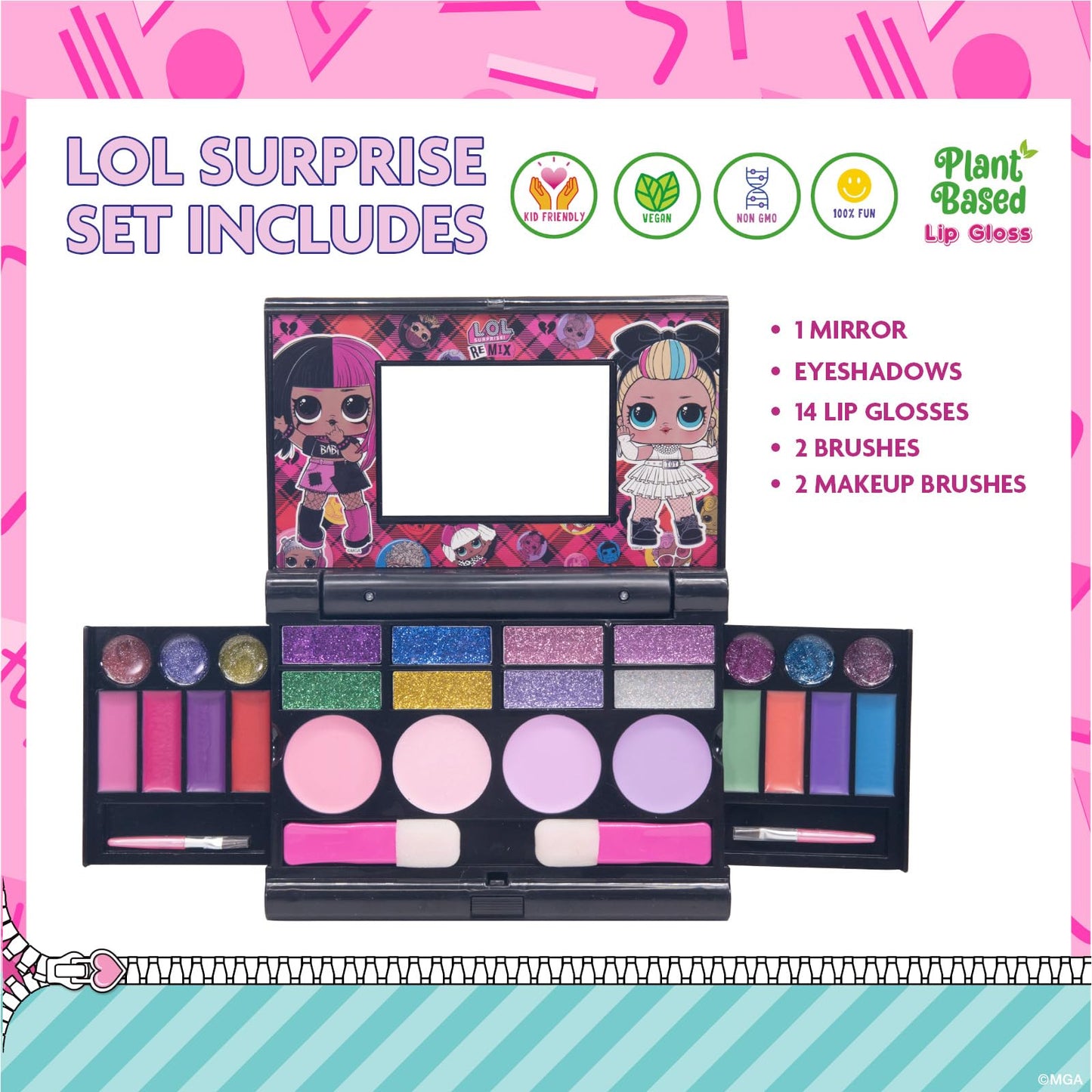 L.O.L Surprise! All-in-One Kids Makeup Compact Set Includes Washable Lip Gloss, Eye Shimmer, Cheek Shimmer, Brushes Colorful Portable Beauty Set for Girls, Ages 5+ by Townley Girl
