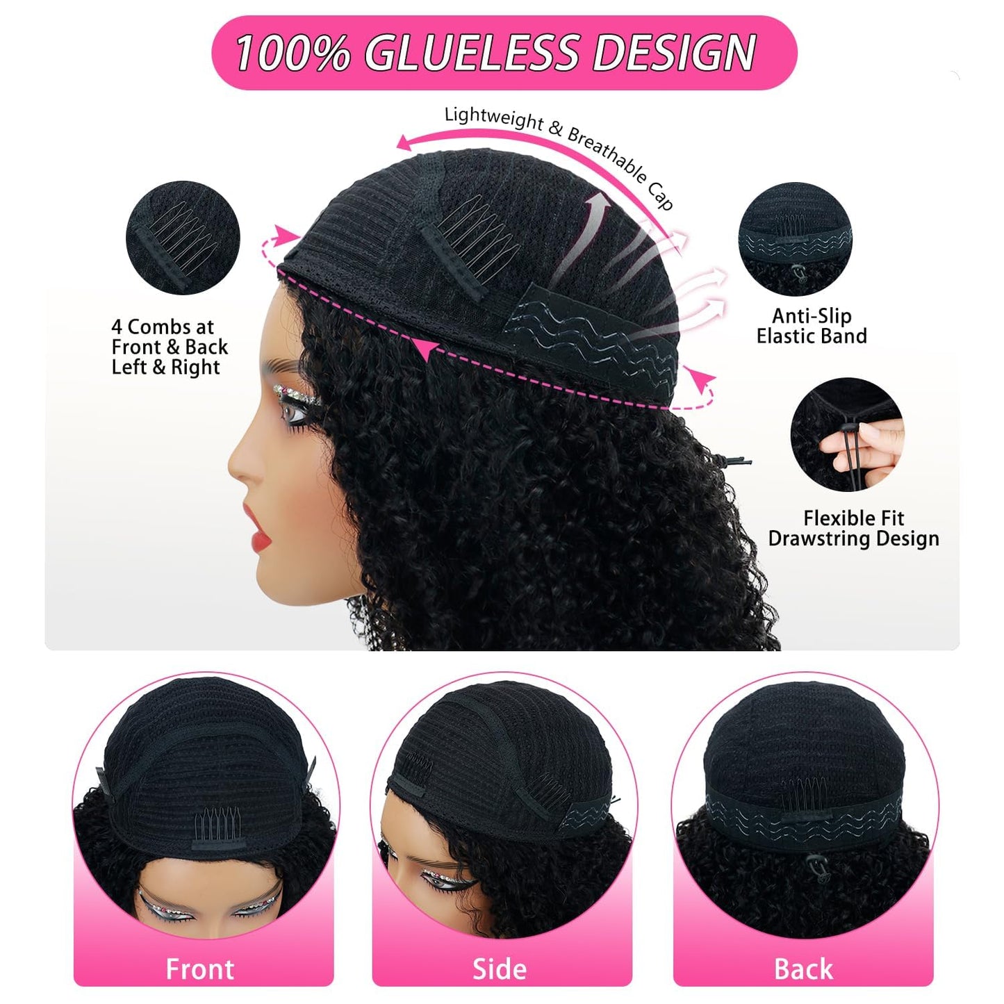 Burmese Curly Half Wig - 12 Inch Glueless Human Hair | 200% Density, Beginner Friendly