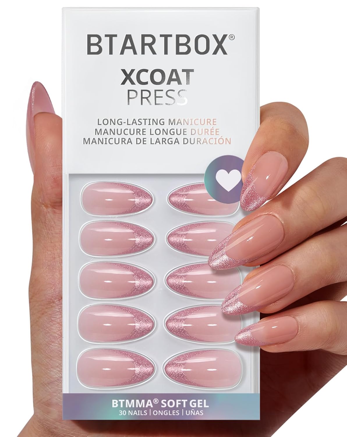 Press On Nails - Chrome Cat Eye Almond Design | 32 Piece Soft Gel Nail Kit in 16 Sizes