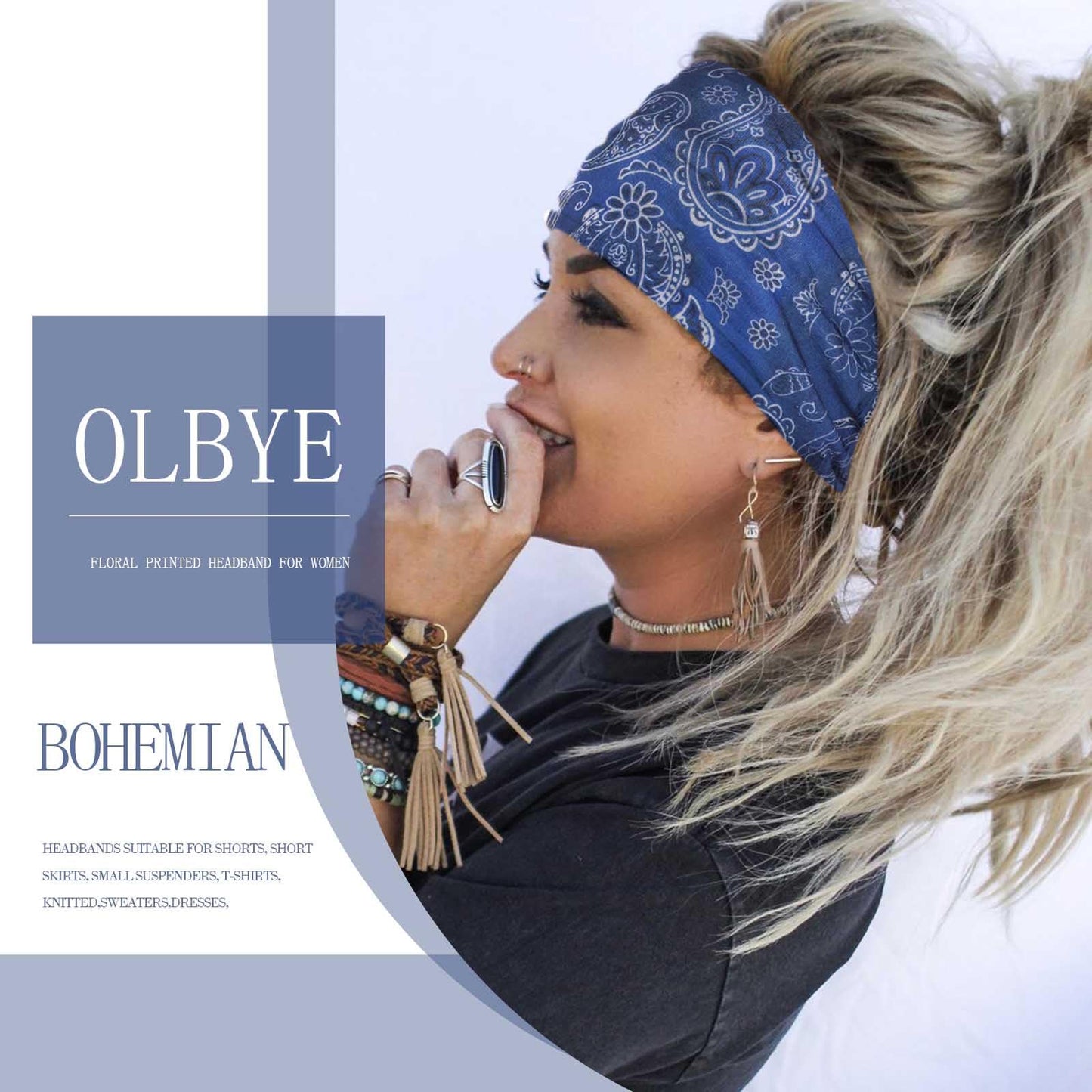 Olbye Wide Boho Headbands Floral Stretch Head Wraps Turban Knotted Yoga Hairbands Workout Hair Accessories for Women 4Pcs