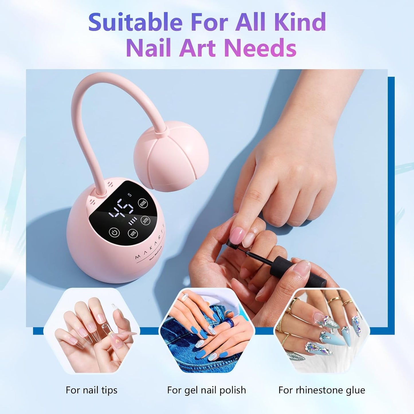 Makartt UV LED Nail Lamp - Cordless Gooseneck Gel Nail Curing Light | 39mW/cm² Auto Sensor, Fast Flash Technology