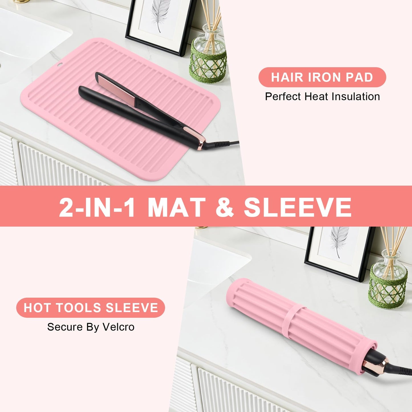 WRORUNER Oversize Silicone Heat Resistant Mat, Professional Hair Tools Mat for Curling Irons, Flat Irons, Hair Straighteners, Portable Travel Hot Tool Pad Cover with Velcro(14.2" x 11.0")