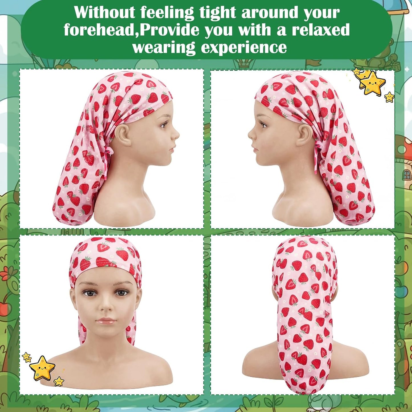 Kids Long Satin Braid Bonnets - 4 Pack Adjustable Soft Caps for Girls | 20 Inch Dreadlocks & Curly Hair