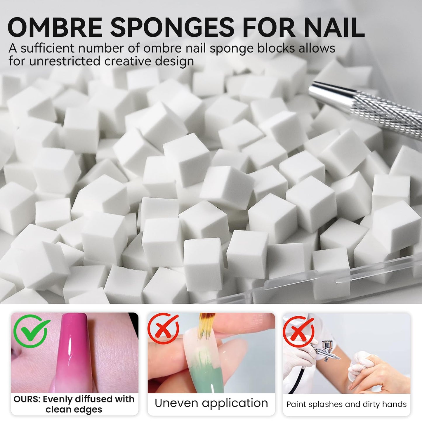 ESUOHYM 200 PCS Nail Sponges for Ombre with Grabbing Pen,Mini Aura blending Sponges for Nail Art,Nail Ombre Brush for Pat Gel & Pigment Powder,Nail Art Tools Accessories Supplies for Home Salon