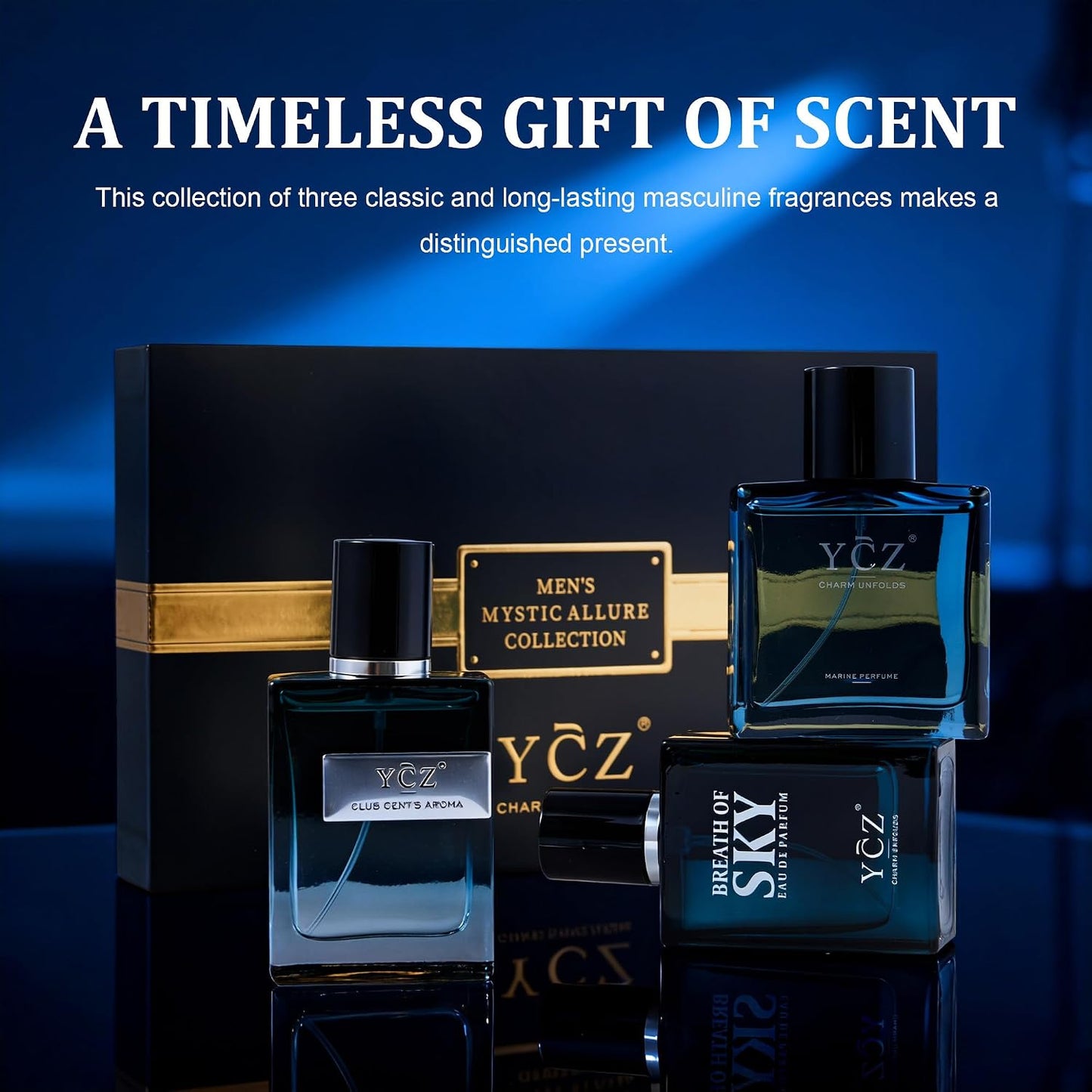 Ycz Cologne for Men - 3-Piece Gift Set with Ocean, Sky & Club Fragrances | 50ml Each, Woody Fresh Citrus Scent