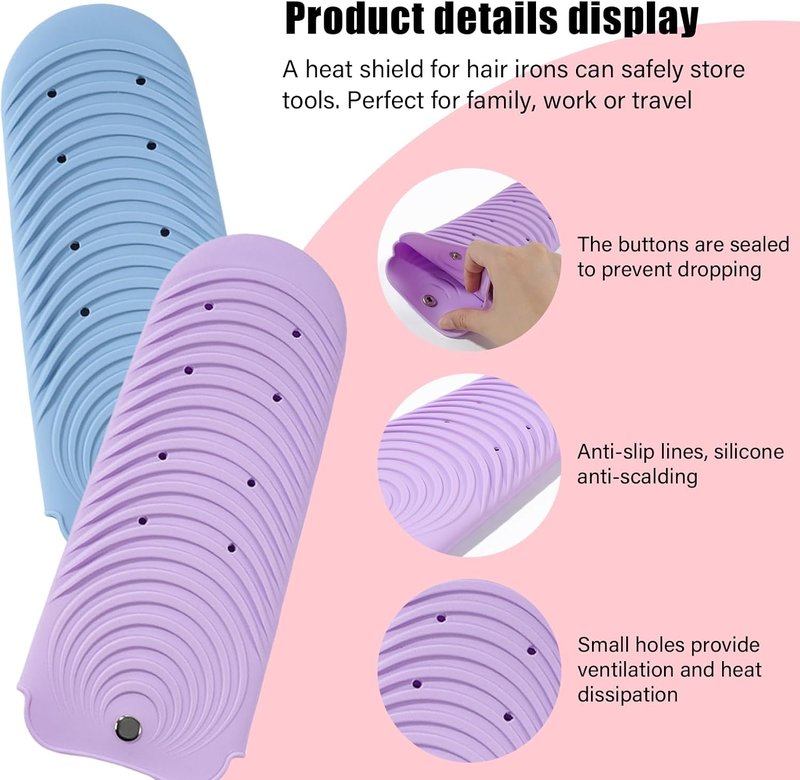 Heat Resistant Silicone Mat - Portable Curling Iron & Flat Iron Holder | Travel Case, Blue