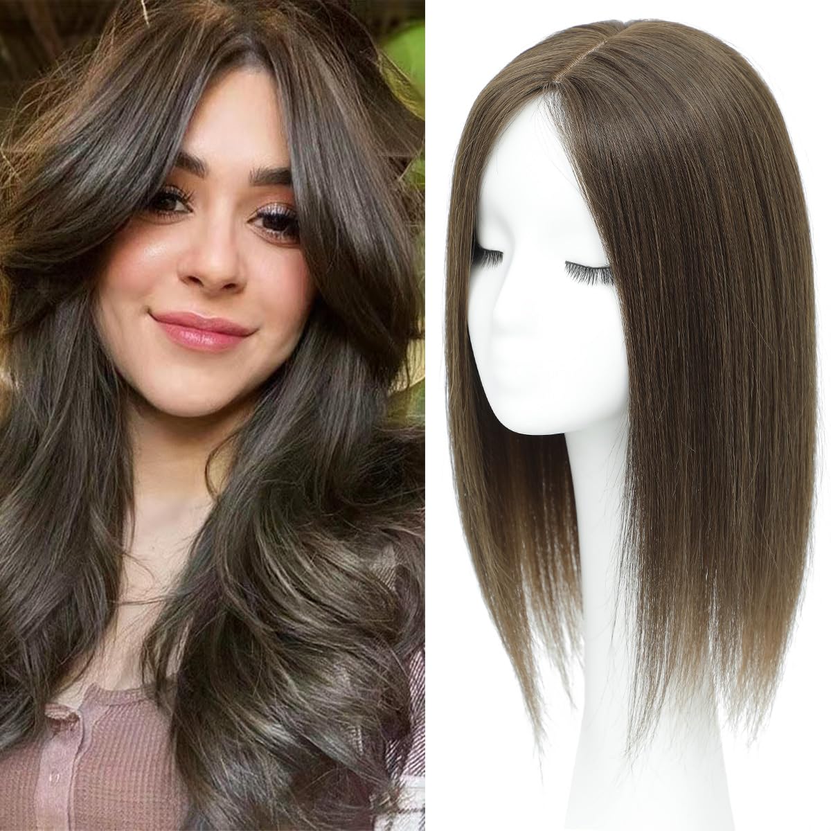 Aimeolyn Hair Toppers for Women - 16-Inch Real Human Hair | 8x8 Inch Big Base Coverage