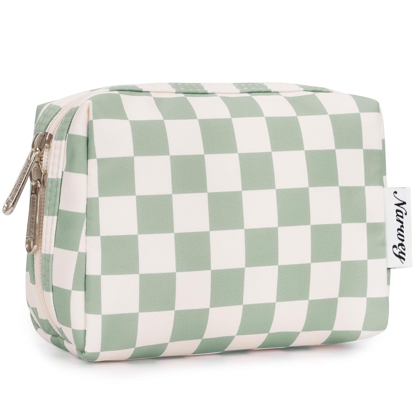 Checkered Makeup Bag - Travel Cosmetic Organizer with Compartments | Large Sky Blue Checkerboard