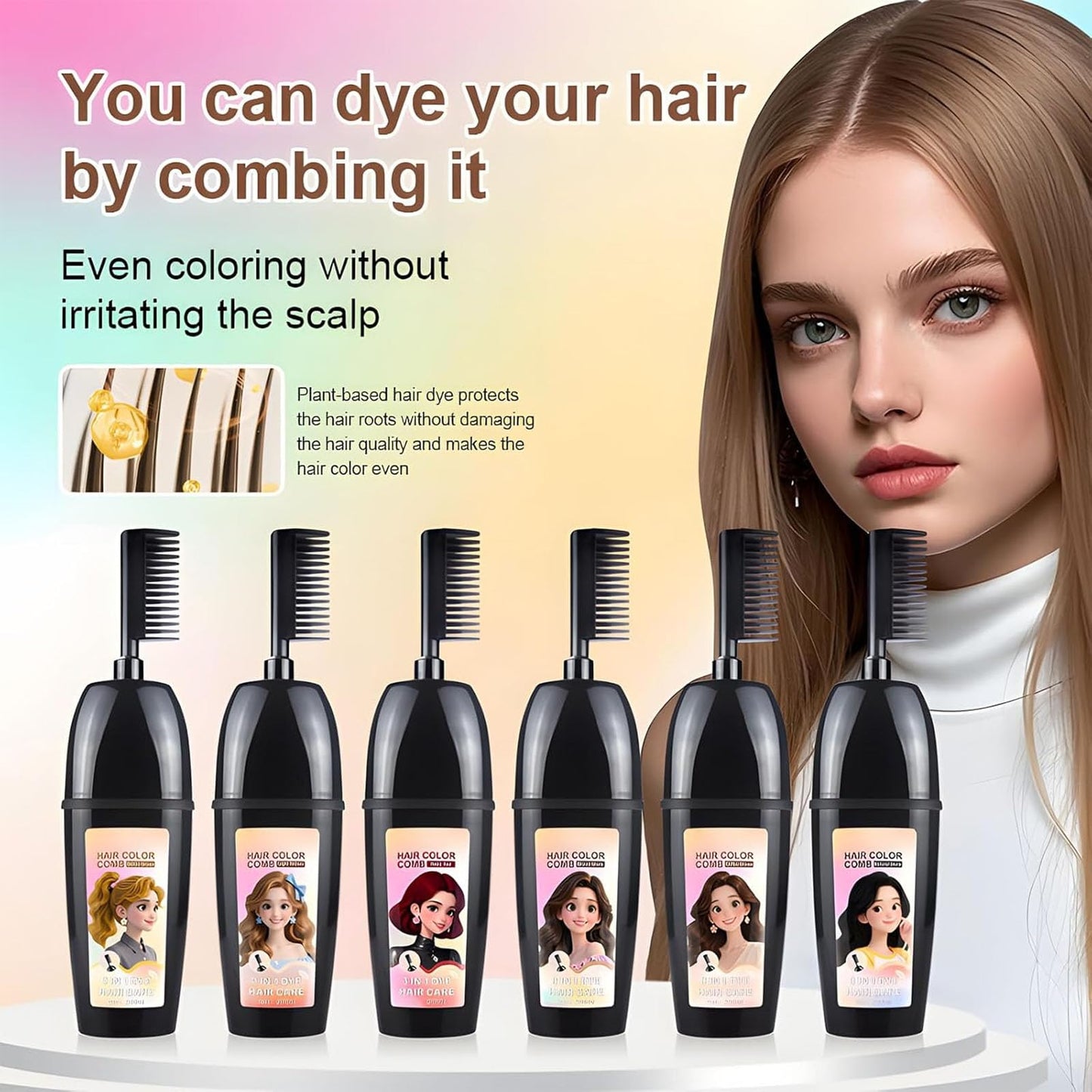 3-In-1 Herbal Hair Coloring Comb | Easy Hair Coloring At Home With Built-In Brush | Retro Red 200ml – No Mix, Ammonia-Free, Covers Grays & Nourishes With Argan Oil & Ginseng (Light Brown)