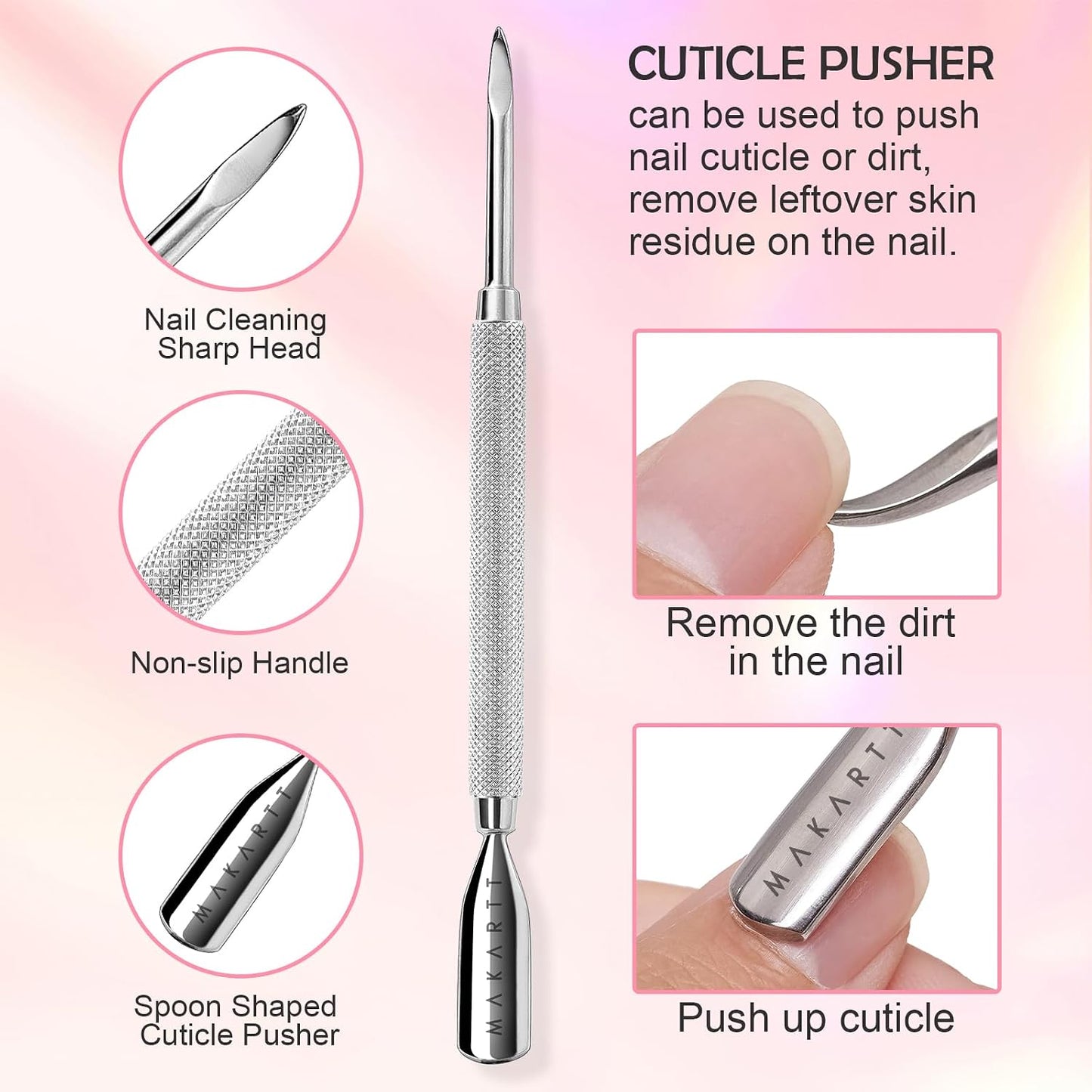 Cuticle Trimmer Set - Stainless Steel Nail Care Kit with Pusher | 3-Piece Manicure & Pedicure Tools