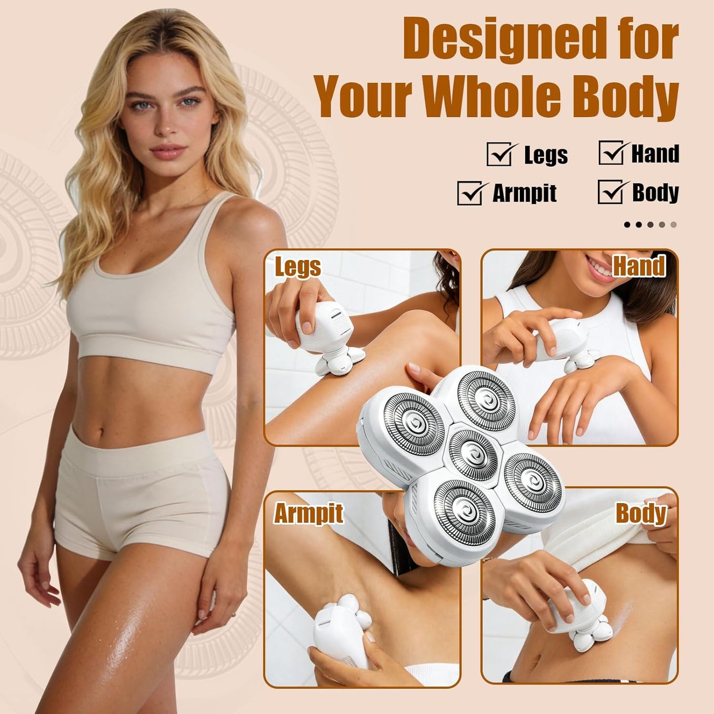 5 Head Shaver Replacement Blades - Compatible with Freebird FlexSeries - Smooth Legs & Body Hair | 3-Pack (White)
