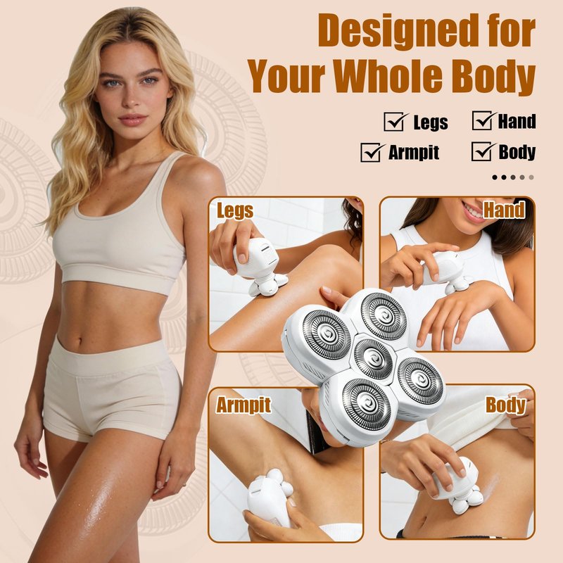 5 Head Shaver Replacement Blade Refills compatible with Freebird FlexSeries Shavers Head for Women,Smooth Legs, Body Hair, & Pubic Shaver Heads (White/2PCS)