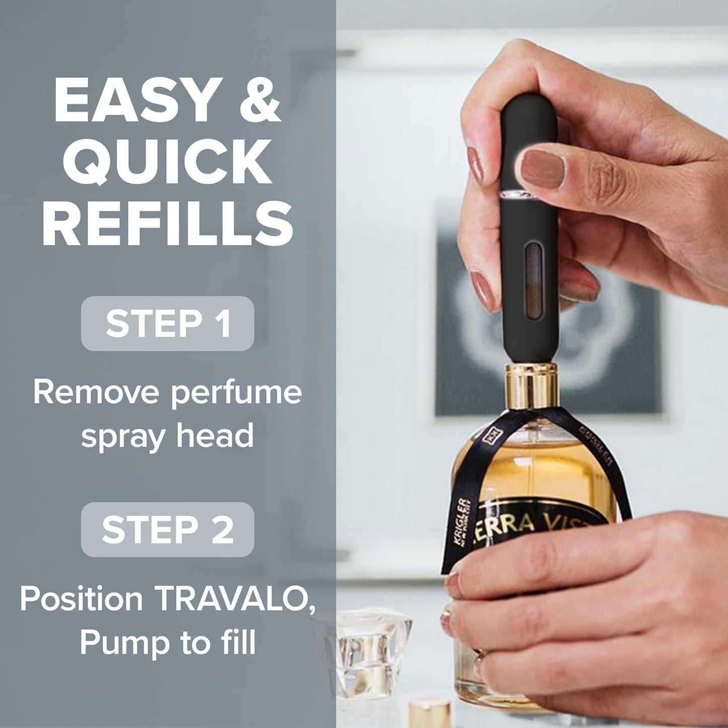Classic HD Perfume Atomizer | Leak-Proof & TSA Approved - Reusable Mini Pump Sprayer - Elegant Black 0.17oz