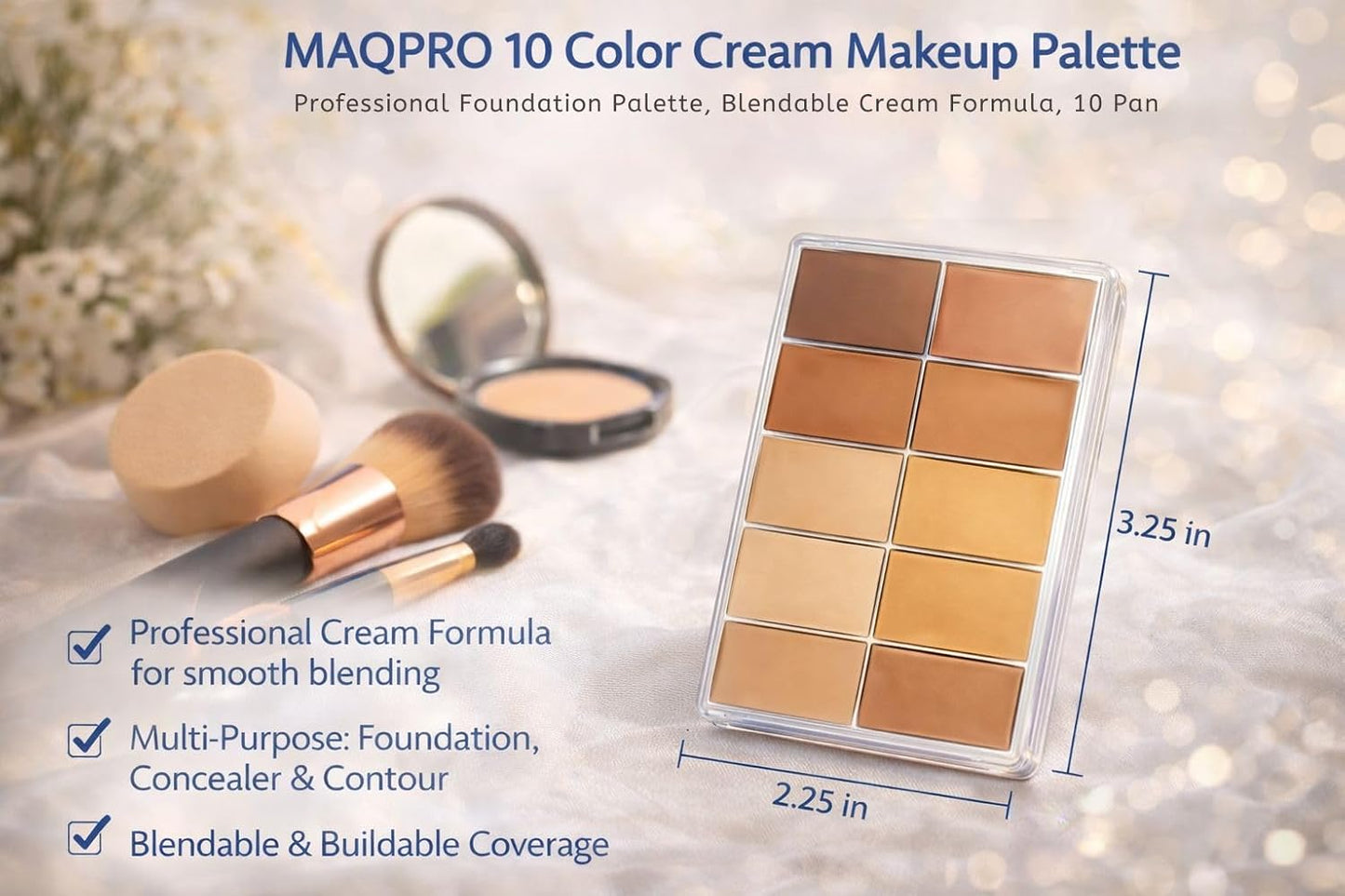 10 Color Cream Makeup Palette - Blendable Formula | Mini Credit Card Size (3.25 x 2.25 in) | Travel-Friendly & Compact