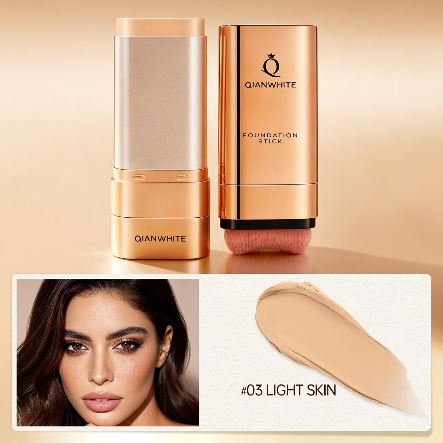 QIANWHITE Korean Foundation Stick Foundation for Mature Skin Tint, Buildable Light to Medium Coverage Foundation Makeup Concealer, Dual-Ended with Brush for All Skin - Natural Finish (LIGHT SKIN)