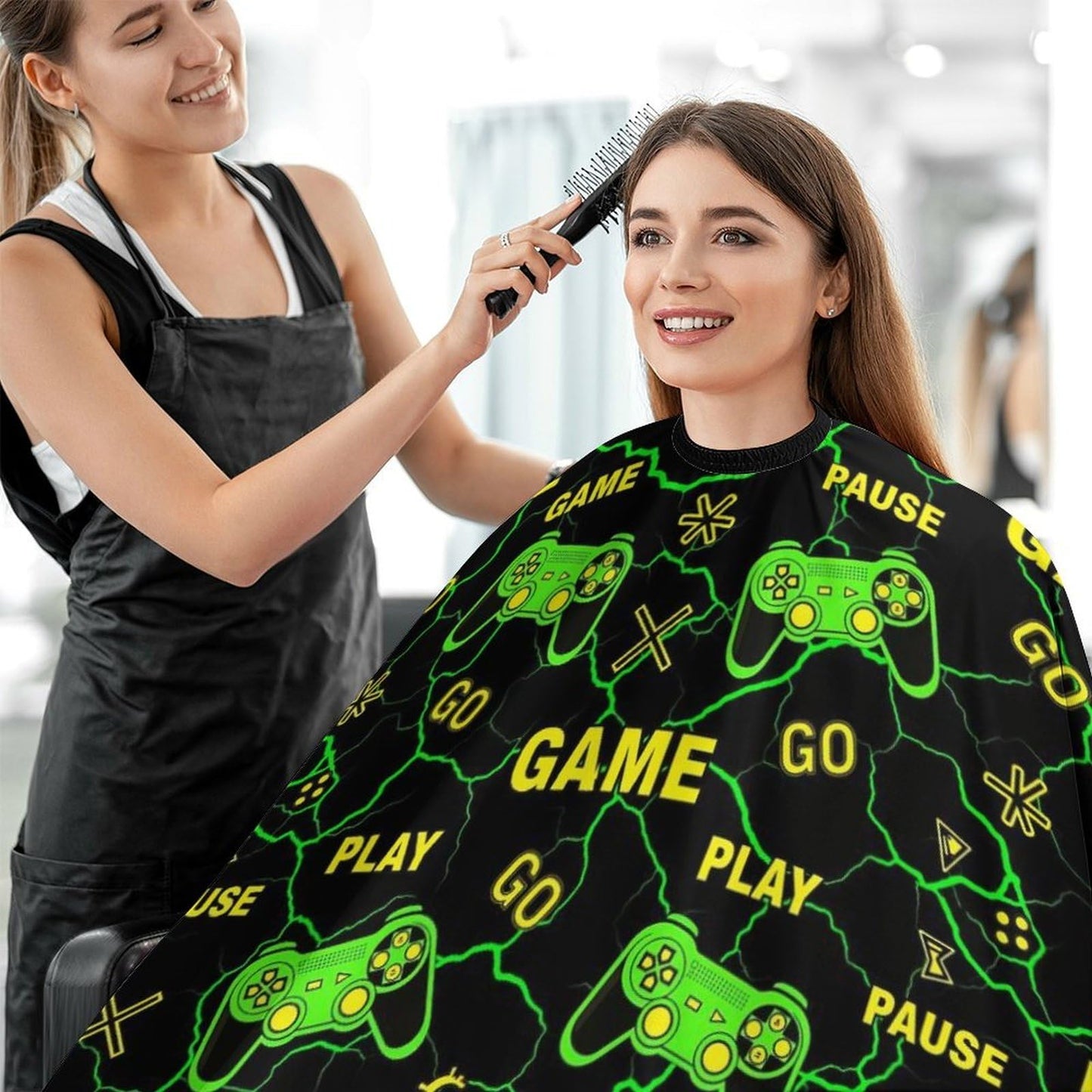 Men's Professional Hair Cutting Cape with Adjustable Closure Barber Cape Cool Green Video Game Weapon Games Pattern