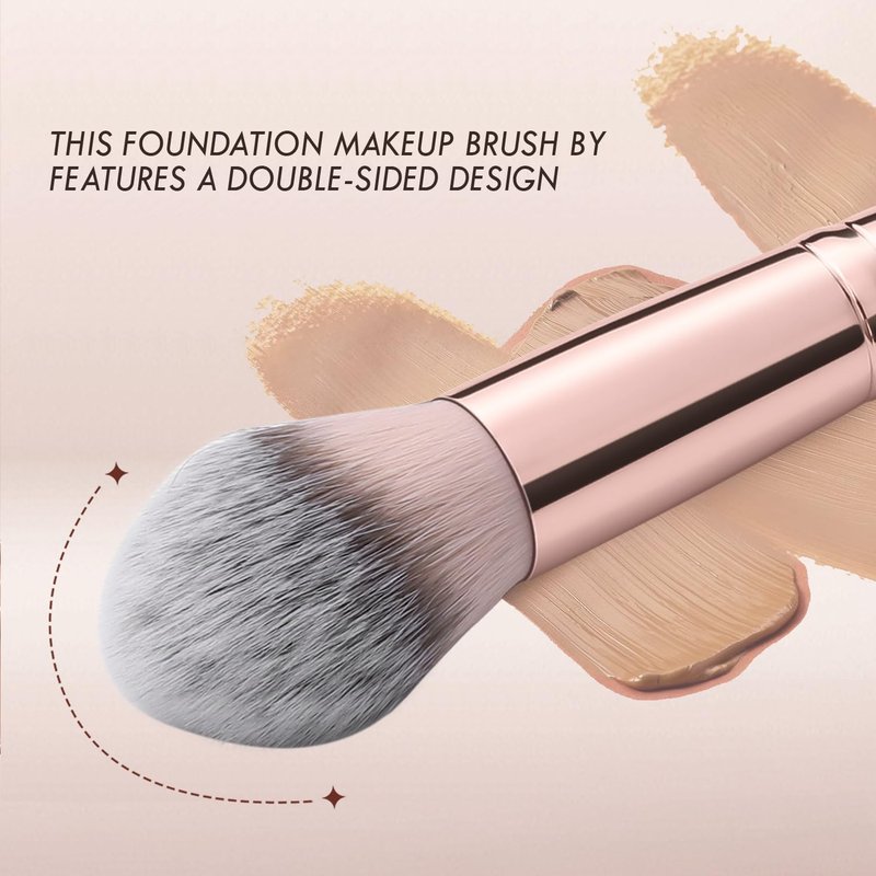 Double Ended Foundation Makeup Brush - Angled & Round Contour for Liquid, Powder, Blush | Brown