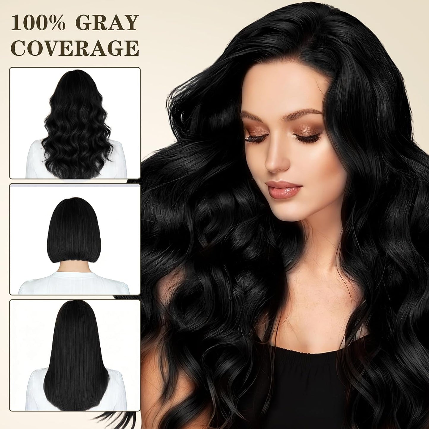 Black Hair Dye Shampoo - 3 in 1 Semi-Permanent Gray Coverage for Men & Women | Herbal Ingredients